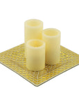 Set of Three Ivory Flameless Pillar Candles With Gold Holder