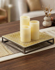 Set of Three Ivory Flameless Pillar Candles With Gold Holder