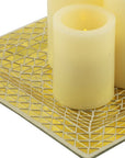 Set of Three Ivory Flameless Pillar Candles With Gold Holder