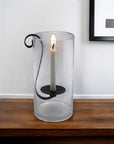 12" Light Gray Glass Centerpiece Taper Candle Holder With Candle