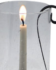 12" Light Gray Glass Centerpiece Taper Candle Holder With Candle