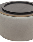 26" Light Gray And Natural Wood And Upholstery Round Ottoman With Storage
