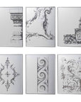 Set of Six Decorative Antiqued Glass Black Metal Framed Mirror Set
