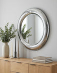 32" Silver Round Curved Frame Accent Mirror