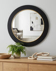 32" Black And Gold Lighted Round Metal Framed Accent Mirror