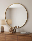 30" Gold Round Wood Framed Accent Mirror