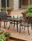 24" Black Square Metal Outdoor Bistro Table with Umbrella Hole