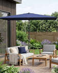 9' Navy Blue Polyester Rectangular Tilt Market Patio Umbrella