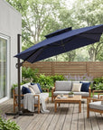11' Navy Blue Polyester Round Tilt Cantilever Patio Umbrella with Stand