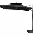 11' Black Polyester Round Tilt Cantilever Patio Umbrella with Stand