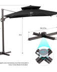 11' Black Polyester Round Tilt Cantilever Patio Umbrella with Stand