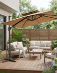 11' Tan Polyester Round Tilt Cantilever Patio Umbrella with Stand