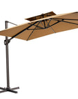 11' Tan Polyester Round Tilt Cantilever Patio Umbrella with Stand