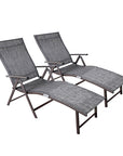 Set of Two Gray Aluminum Eight Position Adjustable Sling Outdoor Folding Chaise Lounges