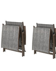 Set of Two Gray Aluminum Eight Position Adjustable Sling Outdoor Folding Chaise Lounges