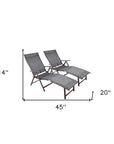 Set of Two Gray Aluminum Eight Position Adjustable Sling Outdoor Folding Chaise Lounges