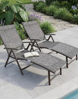 Set of Two Gray Aluminum Eight Position Adjustable Sling Outdoor Folding Chaise Lounges