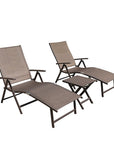 Set of Two Brown Aluminum Eight Position Adjustable Sling Outdoor Folding Chaise Lounges