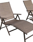 Set of Two Brown Aluminum Eight Position Adjustable Sling Outdoor Folding Chaise Lounges