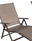 Set of Two Brown Aluminum Eight Position Adjustable Sling Outdoor Folding Chaise Lounges