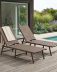 Set of Two Brown Aluminum Eight Position Adjustable Sling Outdoor Folding Chaise Lounges
