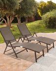 Set of Two Brown Aluminum Eight Position Adjustable Sling Outdoor Folding Chaise Lounges