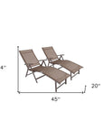 Set of Two Brown Aluminum Eight Position Adjustable Sling Outdoor Folding Chaise Lounges