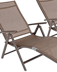 Set of Two Brown Aluminum Eight Position Adjustable Sling Outdoor Folding Chaise Lounges