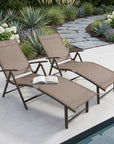 Set of Two Brown Aluminum Eight Position Adjustable Sling Outdoor Folding Chaise Lounges