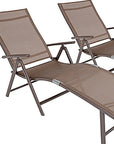Set of Two Brown Aluminum Eight Position Adjustable Sling Outdoor Folding Chaise Lounges