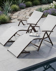 Set of Two Light Gray Aluminum Eight Position Adjustable Sling Outdoor Folding Chaise Lounges
