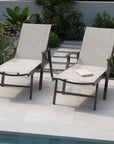 Set of Two Beige Aluminum Six Position Adjustable Outdoor Chaise Lounges