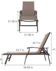 44" Brown Aluminum Six Position Adjustable Sling Outdoor Chaise Lounge