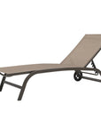 Set of Two Brown Aluminum Six Position Adjustable Sling Outdoor Chaise Lounges