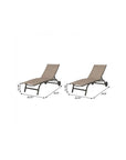 Set of Two Brown Aluminum Six Position Adjustable Sling Outdoor Chaise Lounges