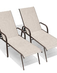 Set of Two Beige Steel Six Position Adjustable Sling Outdoor Chaise Lounges