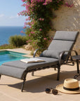 40" Dark Gray Steel Five Position Adjustable Outdoor Chaise Lounge with Gray Cushion