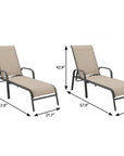Set of Two Ivory Aluminum Six Position Adjustable Sling Outdoor Stacking Chaise Lounges