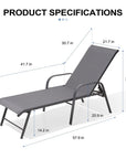 Set of Two Gray Aluminum Six Position Adjustable Outdoor Stacking Chaise Lounges