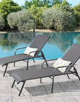 Set of Two Gray Aluminum Six Position Adjustable Outdoor Stacking Chaise Lounges