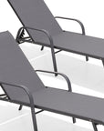 Set of Two Gray Aluminum Six Position Adjustable Outdoor Stacking Chaise Lounges