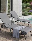 Set of Two Gray Aluminum Six Position Adjustable Outdoor Stacking Chaise Lounges
