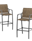Set of Two 28" Gray and Brown Steel Outdoor Bar Height Chairs
