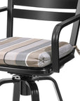 Set of Two 30" Black and Off White Aluminum Swivel Outdoor Bar Height Chairs