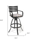 Set of Two 30" Black and Off White Aluminum Swivel Outdoor Bar Height Chairs