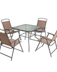 Five Piece Clear and Brown Square Glass Dining Set with Four Chairs