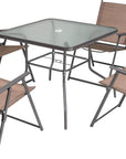 Five Piece Clear and Brown Square Glass Dining Set with Four Chairs