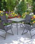 Five Piece Clear and Black Square Glass Dining Set with Four Chairs