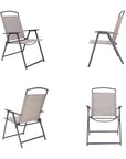 Set of Four 35" Brown Steel Sling Outdoor Folding Arm Chairs
