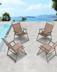 Set of Four Brown Steel Sling Outdoor Folding Stacking Dining Chairs